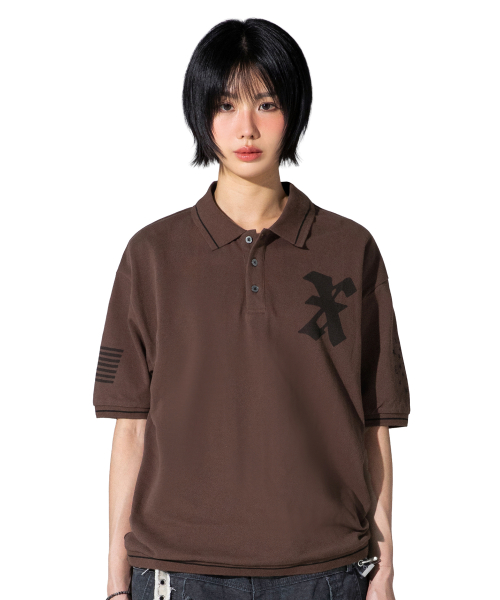 XTT161 크레스트 피케 티셔츠 (BROWN)