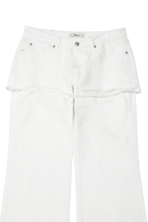 LAYERED SEMI BOOTSCUT DENIM PANTS IN WHITE