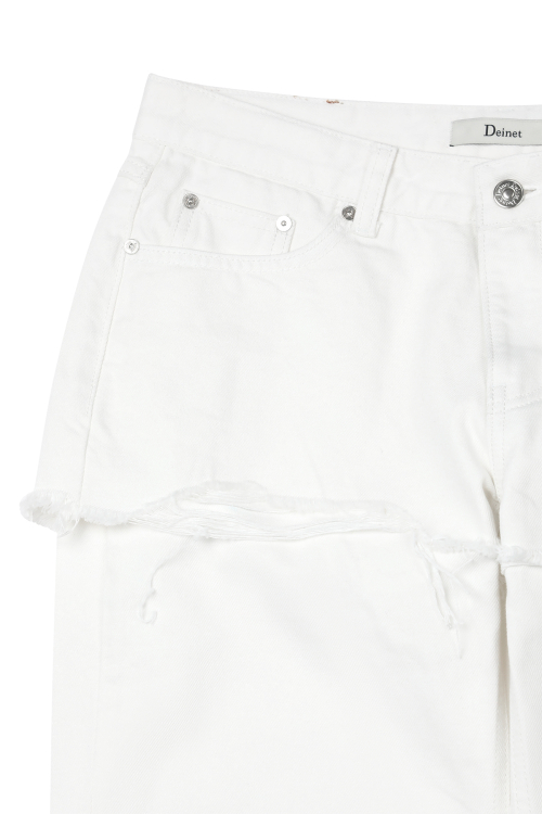 LAYERED SEMI BOOTSCUT DENIM PANTS IN WHITE