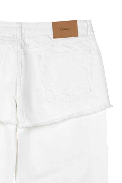 LAYERED SEMI BOOTSCUT DENIM PANTS IN WHITE