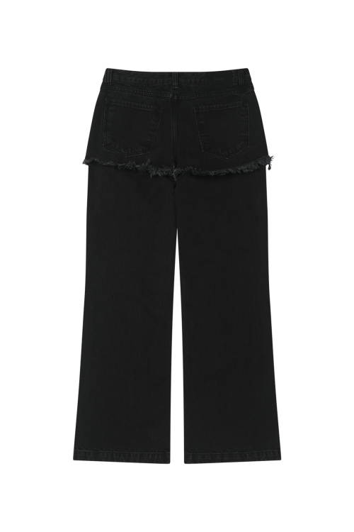 LAYERED SEMI BOOTSCUT DENIM PANTS IN BLACK