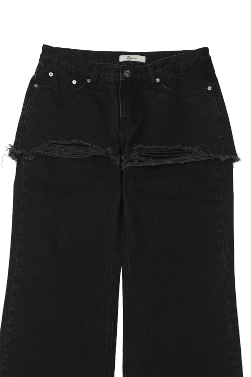 LAYERED SEMI BOOTSCUT DENIM PANTS IN BLACK