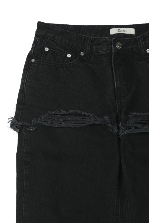 LAYERED SEMI BOOTSCUT DENIM PANTS IN BLACK