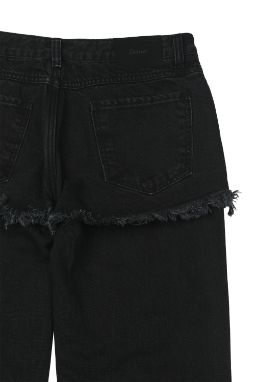 LAYERED SEMI BOOTSCUT DENIM PANTS IN BLACK