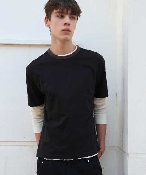 Vintage Destroyed Ringer Tee BLACK