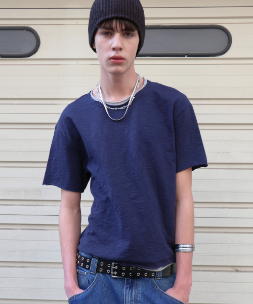 Cut-off Layered Slub T-shirt NAVY