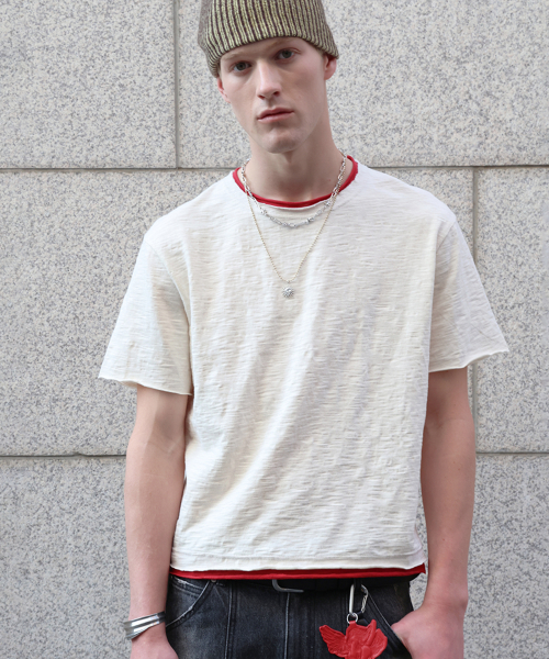 Cut-off Layered Slub T-shirt ECRU