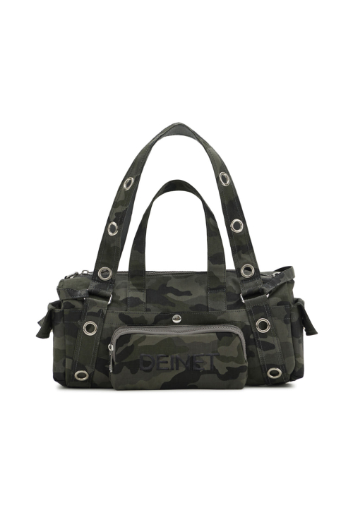 EYELET CAMOUFLAGE MINI DUFFLE BAG IN CHARCOAL