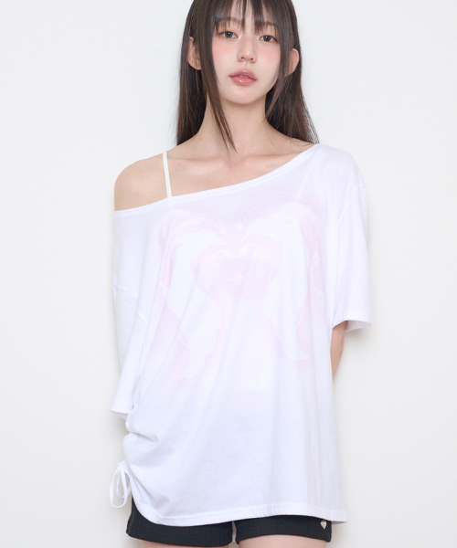 SAESO ANGEL OFF SHOULDER T-SHIRT WHITE