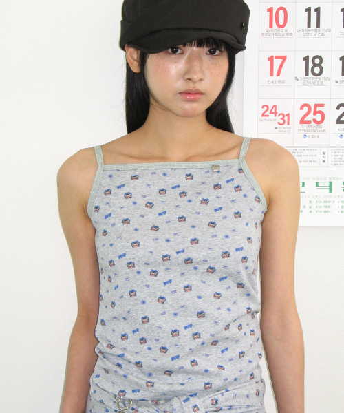 BETTY BOOP PATTERN LACE SQUARE SLEEVELESS GREY