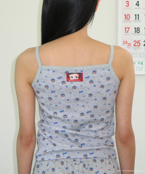 BETTY BOOP PATTERN LACE SQUARE SLEEVELESS GREY