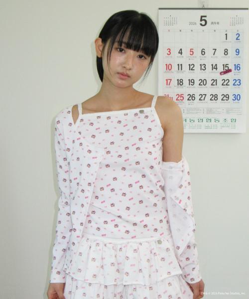 BETTY BOOP PATTERN LACE SQUARE SLEEVELESS WHITE