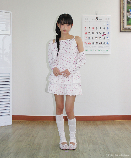 BETTY BOOP PATTERN LACE SQUARE SLEEVELESS WHITE