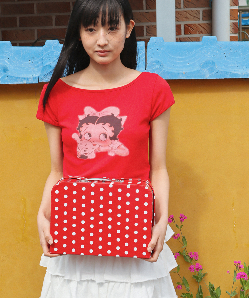 BETTY BOOP RIBBON BOAT NECK T SHIRT RED