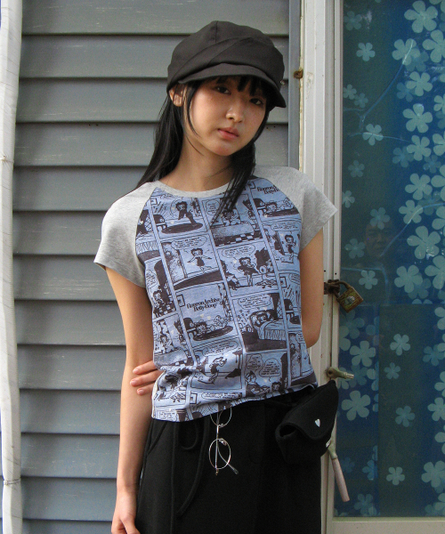 BETTY BOOP ALL OVER CARTOON RAGLAN T SHIRT GREY