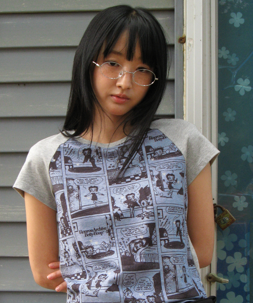 BETTY BOOP ALL OVER CARTOON RAGLAN T SHIRT GREY
