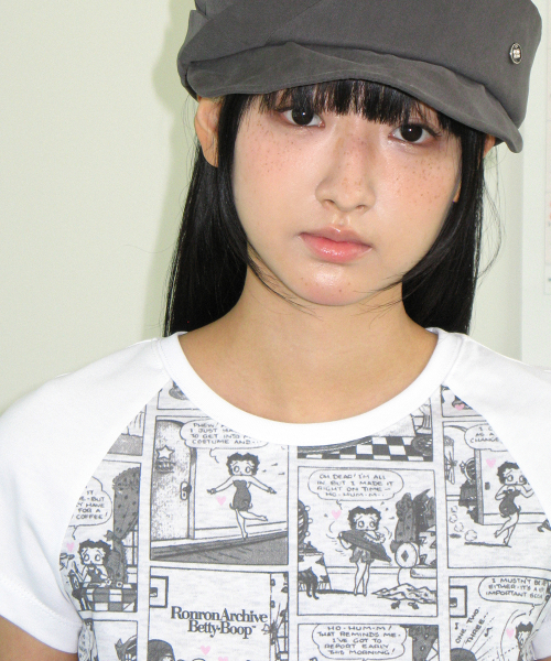 BETTY BOOP ALL OVER CARTOON RAGLAN T SHIRT WHITE