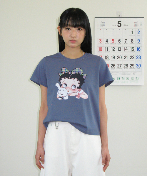 BETTY BOOP RIBBON APPLIQUE CROP T SHIRT NAVY