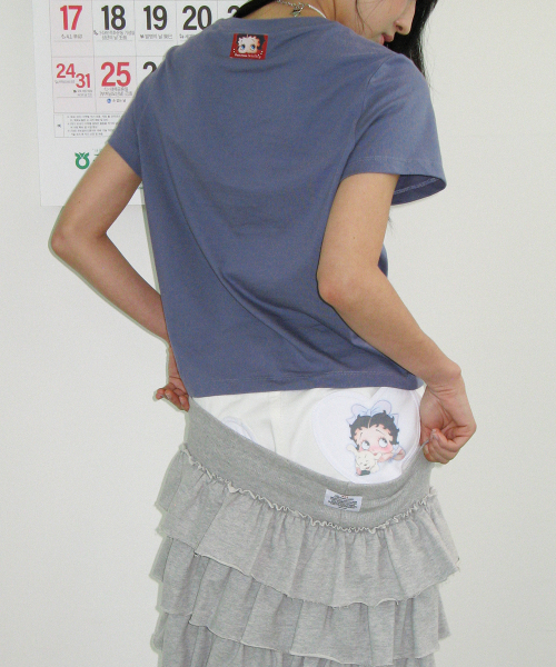 BETTY BOOP RIBBON APPLIQUE CROP T SHIRT NAVY