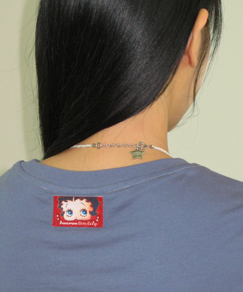 BETTY BOOP RIBBON APPLIQUE CROP T SHIRT NAVY