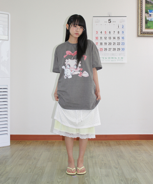 BETTY BOOP PIGMENT RIBBON OVER FIT T SHIRT CHARCOAL