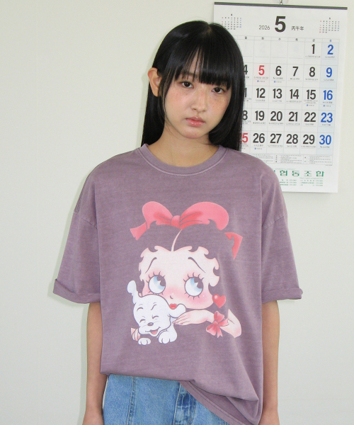 BETTY BOOP PIGMENT RIBBON OVER FIT T SHIRT PURPLE