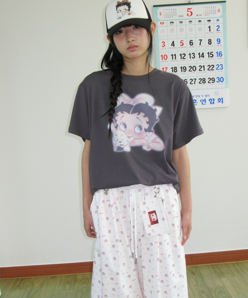 BETTY BOOP RIBBON BASIC FIT T SHIRT CHARCOAL