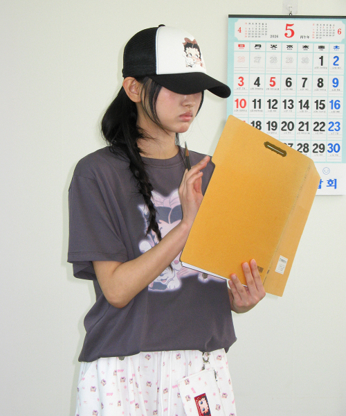 BETTY BOOP RIBBON BASIC FIT T SHIRT CHARCOAL