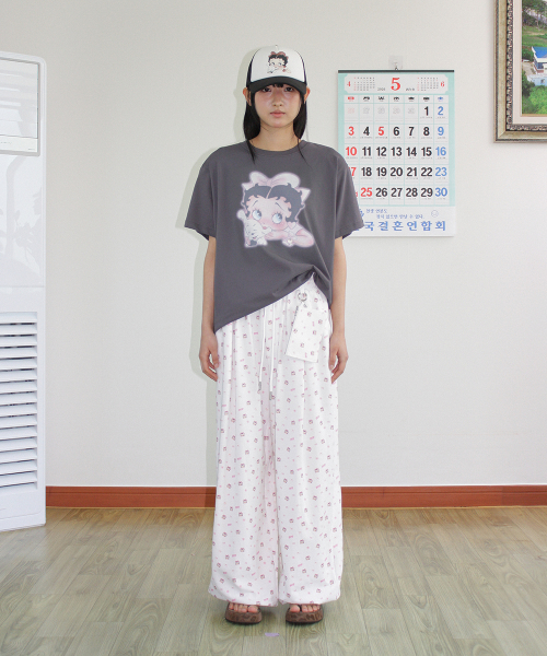 BETTY BOOP RIBBON BASIC FIT T SHIRT CHARCOAL