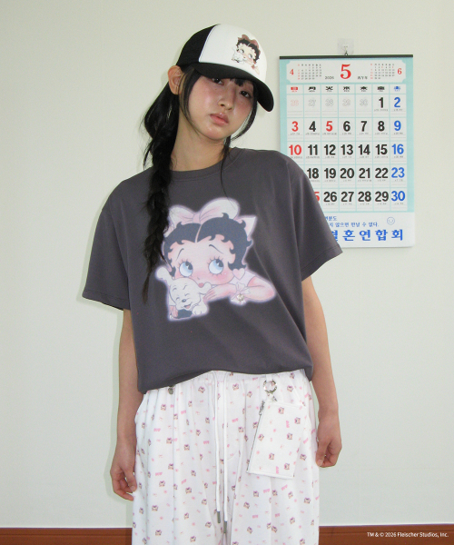 BETTY BOOP RIBBON BASIC FIT T SHIRT CHARCOAL