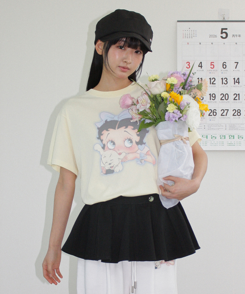 BETTY BOOP RIBBON BASIC FIT T SHIRT SOFT YELLOW