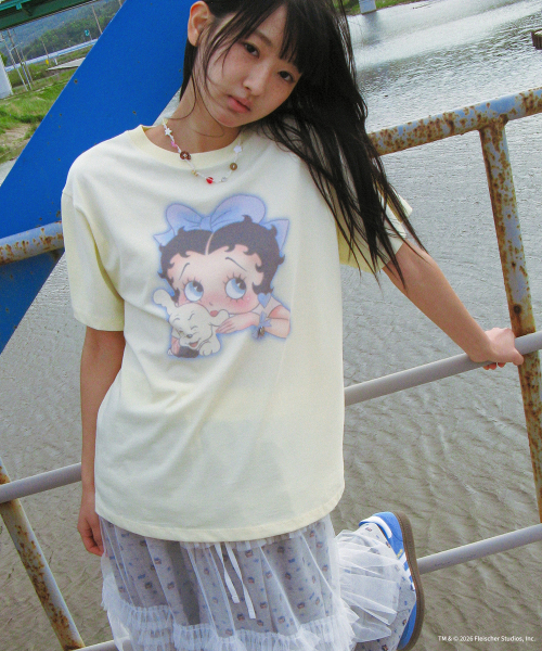 BETTY BOOP RIBBON BASIC FIT T SHIRT SOFT YELLOW