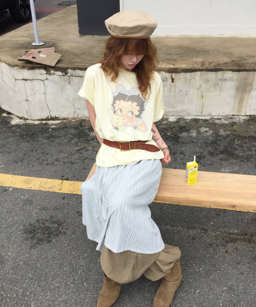 BETTY BOOP RIBBON BASIC FIT T SHIRT SOFT YELLOW