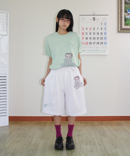 BETTY BOOP DREAMY RIBBON OVER FIT T SHIRT MINT