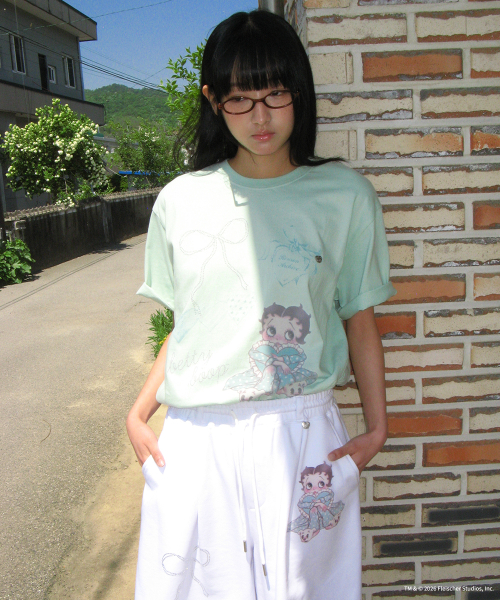 BETTY BOOP DREAMY RIBBON OVER FIT T SHIRT MINT