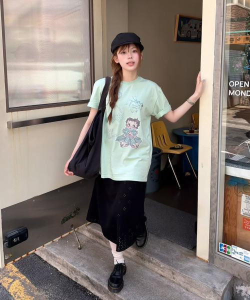 BETTY BOOP DREAMY RIBBON OVER FIT T SHIRT MINT