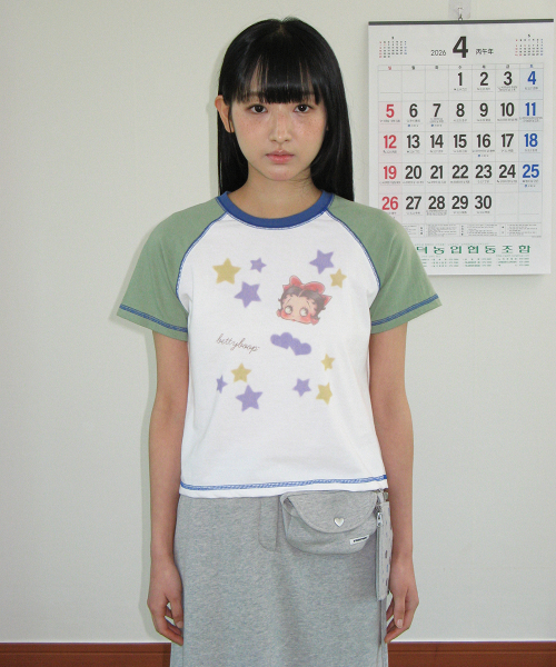 BETTY BOOP MINI STAR STITCH RAGLAN T SHIRT GREEN