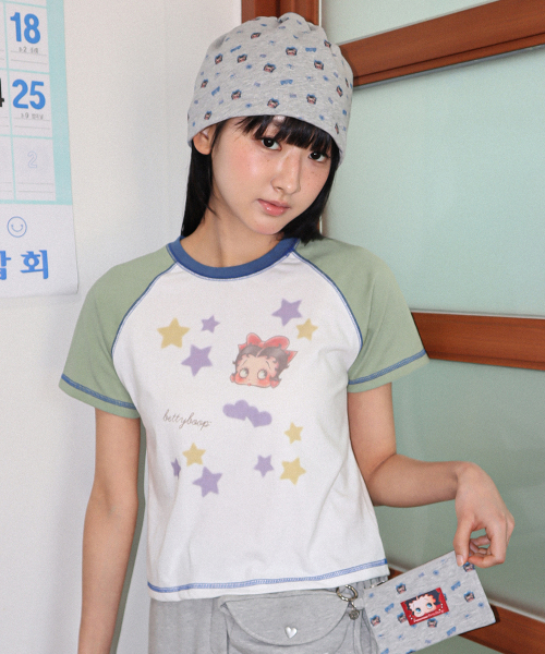 BETTY BOOP MINI STAR STITCH RAGLAN T SHIRT GREEN
