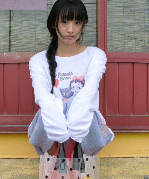 BETTY BOOP CAT PLUSH LONG SLEEVE WHITE