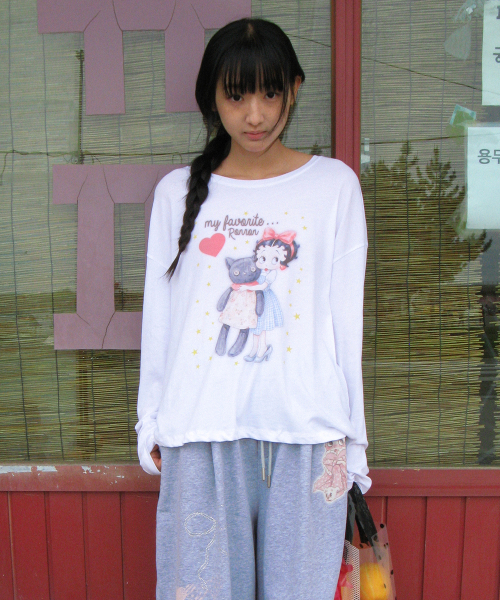 BETTY BOOP CAT PLUSH LONG SLEEVE WHITE