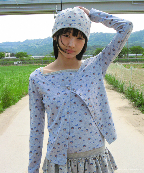 BETTY BOOP PATTERN SLIM CARDIGAN GREY