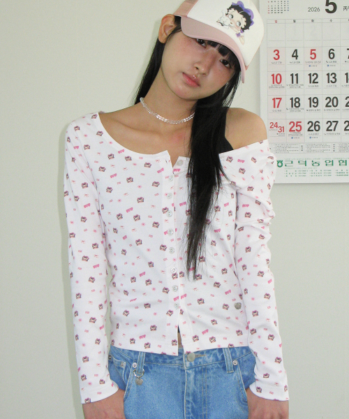 BETTY BOOP PATTERN SLIM CARDIGAN WHITE