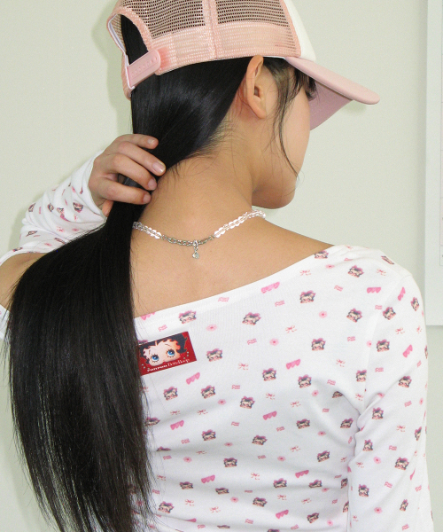 BETTY BOOP PATTERN SLIM CARDIGAN WHITE