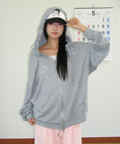 BETTY BOOP DREAMY RIBBON HOODIE ZIP UP GREY
