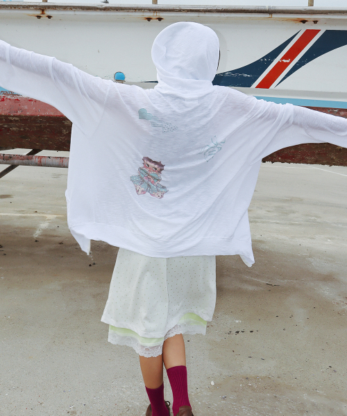 BETTY BOOP DREAMY RIBBON HOODIE ZIP UP WHITE