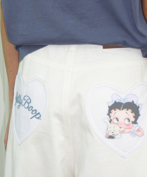 BETTY BOOP HEART POCKET DENIM WHITE