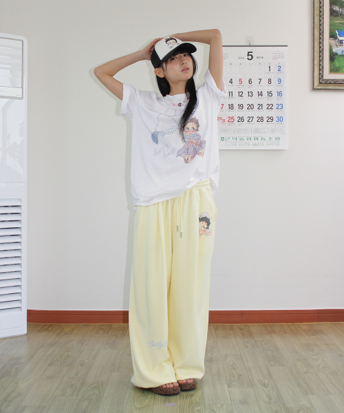 BETTY BOOP LETTERING SWEAT JOGGER PANTS SOFT YELLOW
