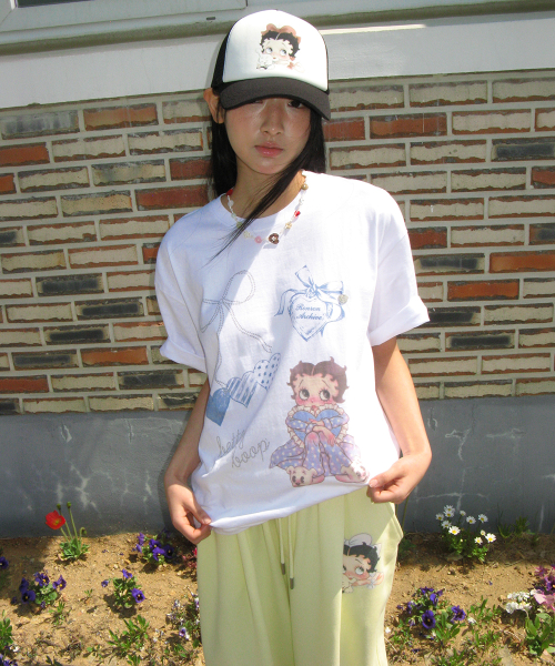 BETTY BOOP LETTERING SWEAT JOGGER PANTS SOFT YELLOW