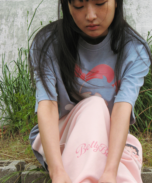 BETTY BOOP LETTERING SWEAT JOGGER PANTS SOFT PINK