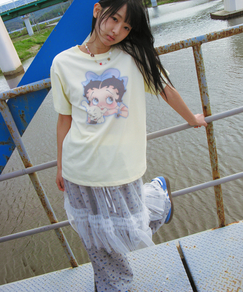 BETTY BOOP PATTERN SWEAT JOGGER PANTS GREY